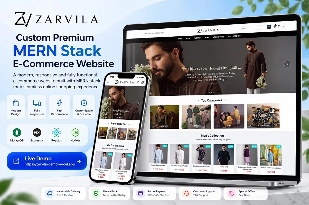 Zarvila – Custom Premium MERN Stack E-Commerce Website